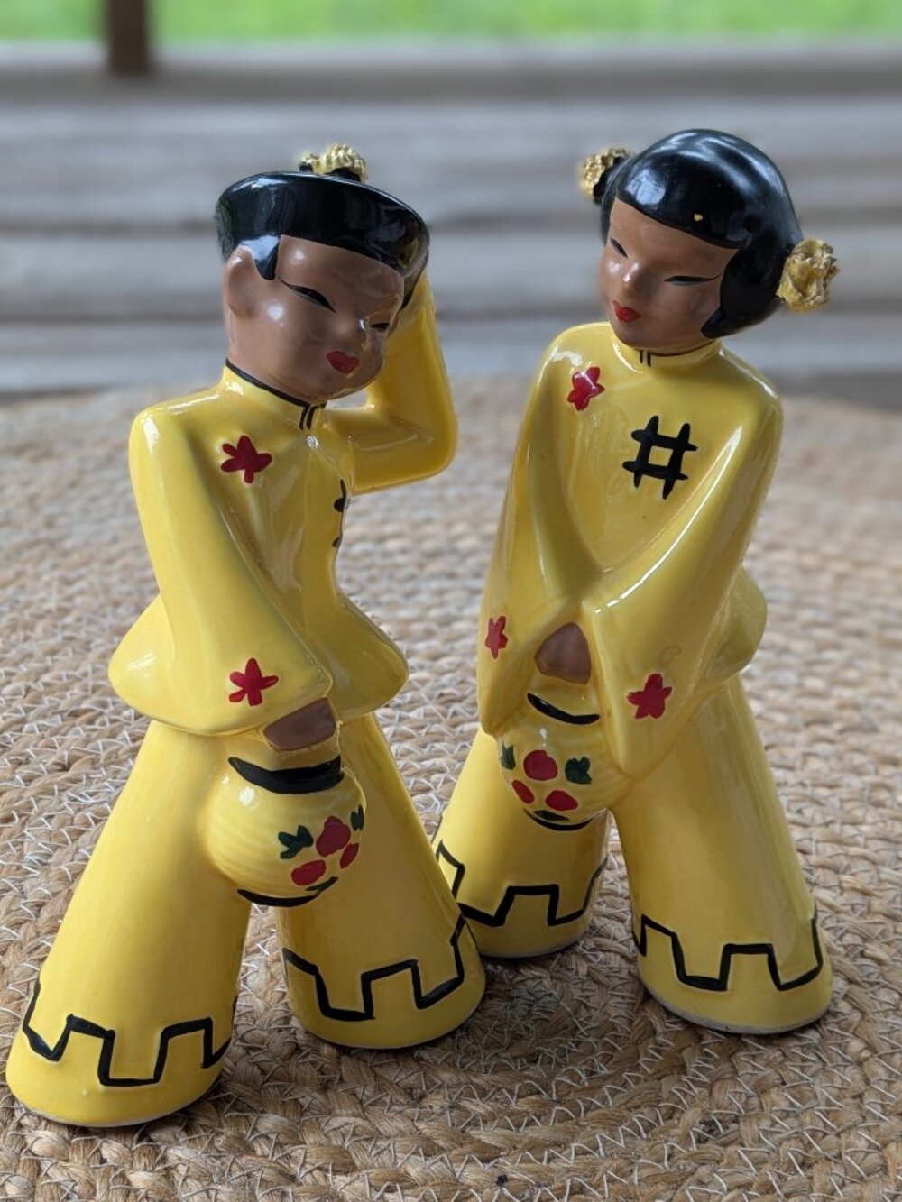 Vintage MCM Chinese Porcelain Yellow Figurines